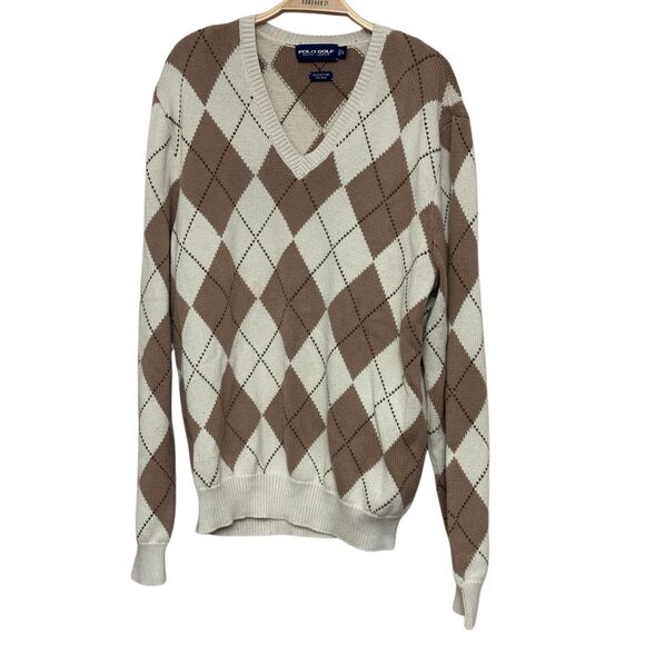 Vintage Polo Ralph Lauren argyle V-neck sweater Size: L - Picture 1 of 6